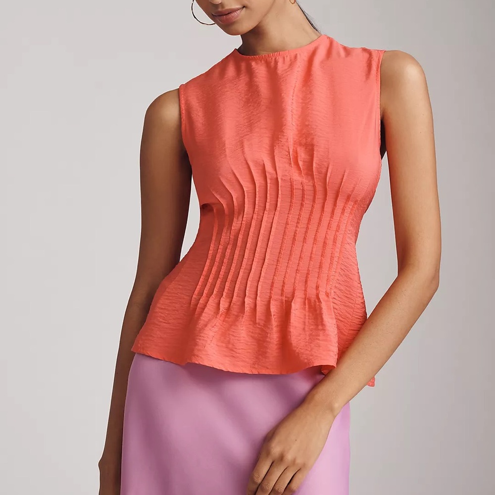 NWT🌺Anthropologie The Della Pleated-Waist Shell Top Red Small